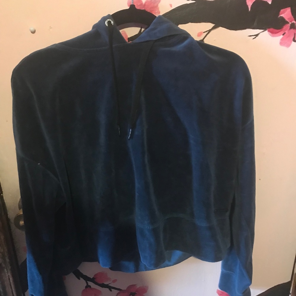 Calvin Klein blue velvet cropped sweatshirt